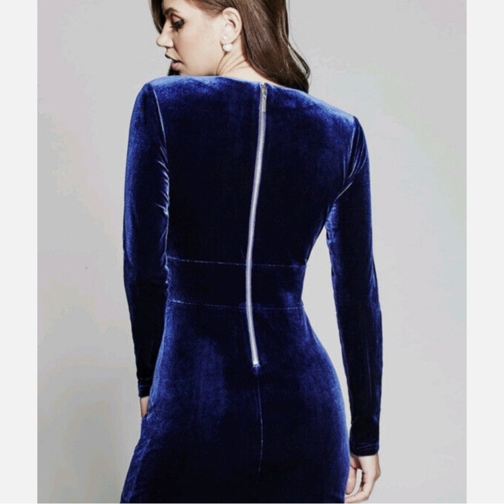 Marciano Royal Blue Velvet Fabiola Long Sleeve Dress size XS - Picture 2 of 13